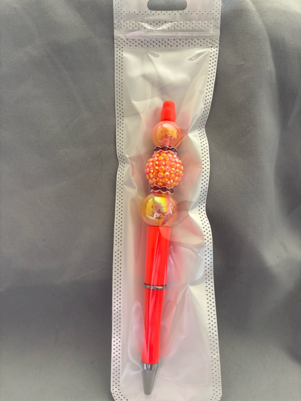 Decorative Orange Crystal Bead Ballpoint Pen - Unbranded